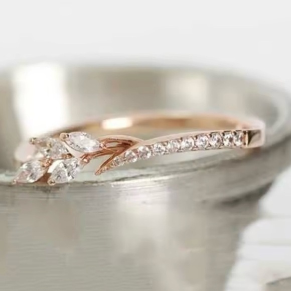 Rose Gold Cubic Zircon Delicate Leaf Rings size 7, 8 - Picture 3 of 6